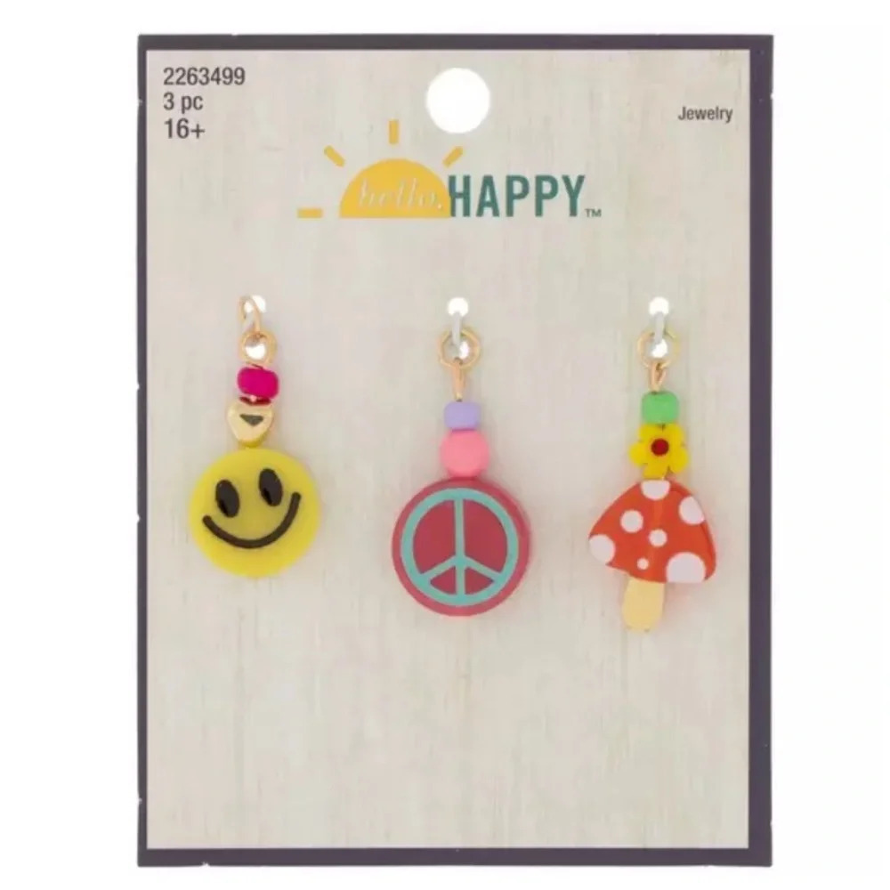 Smiley, Peace & Mushroom Charms, NWT, For Bundles Only